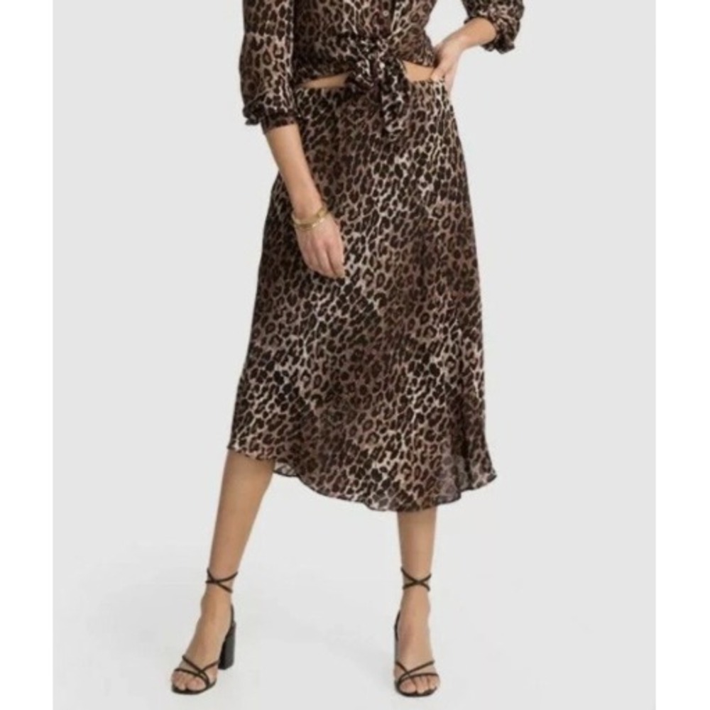 Johnny Was NEW Women's Size XL 100% Silk Bias Cut Leopard Midi Skirt Satin Chic
